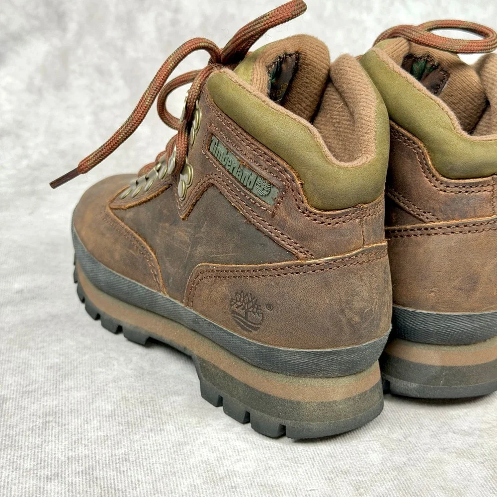 Timberland Euro Hiker Brown Leather Olive Green Boots Size 5M Women's Kids